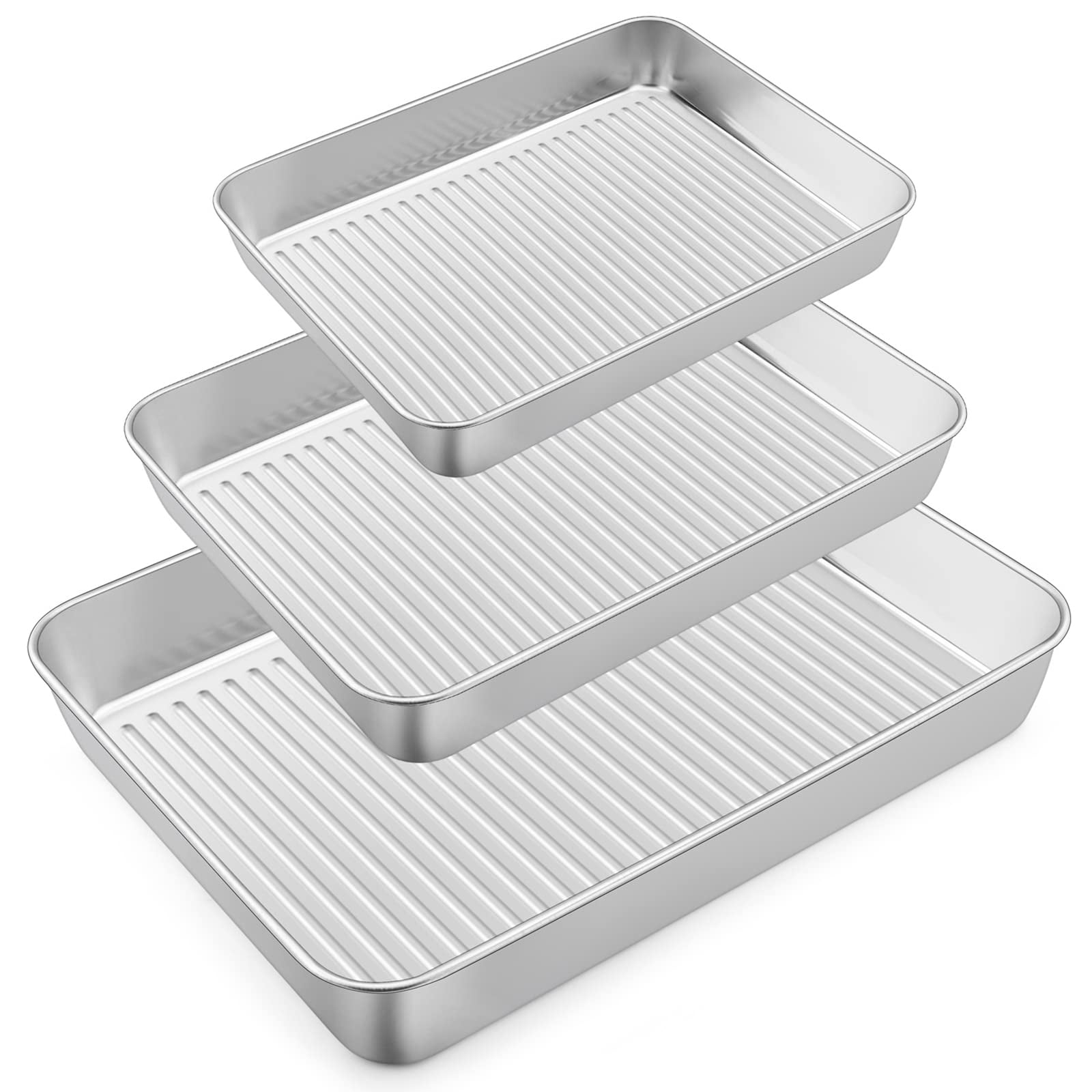 Baking Pans Set of 3 Stainless Steel Sheet Pans for Oven