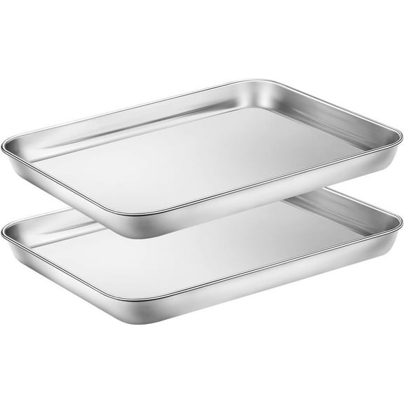 Baking Pans Sheet, 2 Piece Large Cookie Sheets Stainless Steel Baking Pan for Toaster Oven, Manss Non Toxic Tray Pan, Mirror Finish, Easy Clean, Dishwasher Safe, 10 x 8 x 1 inch
