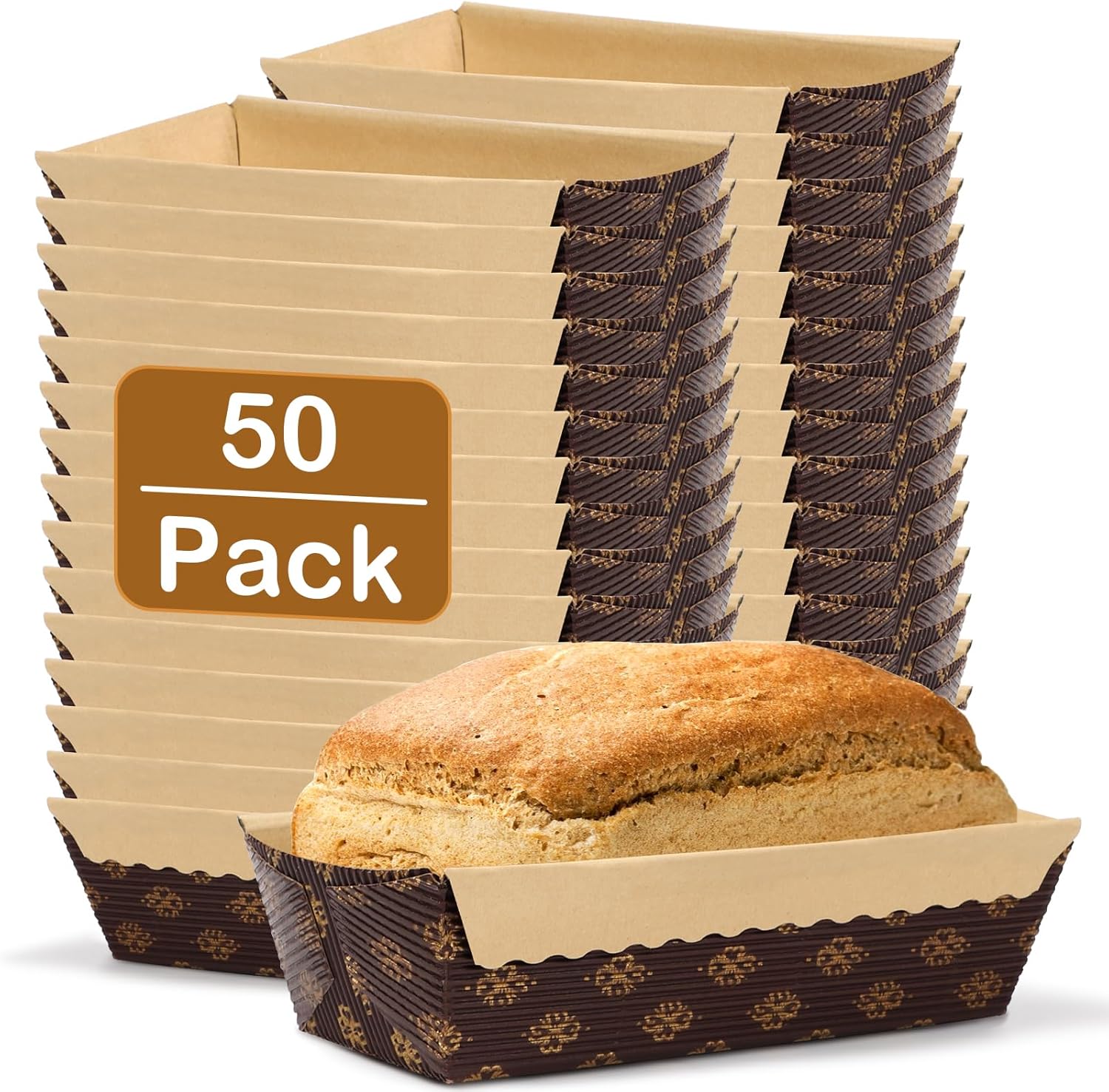 Baking Paper Mini Loaf Pans 50 Pack Disposable, 6X2.5 In 13 Oz Food