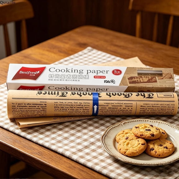 Baking Parchment Paper Roll, Non Stick Baking Paper with Newspaper Printing Design, Food Wrapping Paper for Baking Cookies Bread Pizza Meat and Vegetables