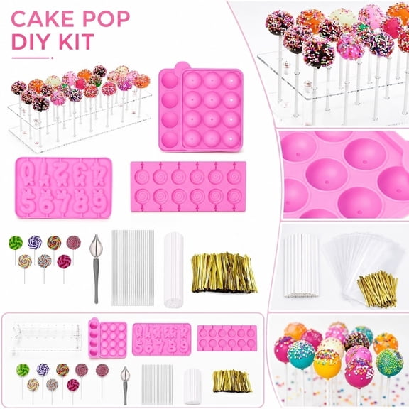 Baking and Party Supply Bundle, Lollipop Molds Silicone Set, Cake Pop Sticks Kit, Party Favor Bags for Student Birthday, Home Baking Tool Kit, All-In-One 855-Piece Diy Candy and