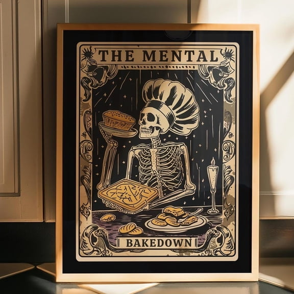 Baking Prints,Skeleton Cooking Poster,Having A Mental Bake Down Tarot Card Wall Art,Gift For Bakers, Culinary Art Prints,Funny Kitchen Print Wall Art, Modern Wall Decor, 24x36 UNFRAMED