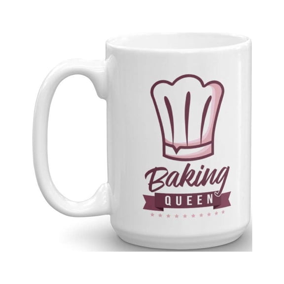 Baking Queen Chef's Hat Cooking Themed Ceramic Coffee & Tea Gift Mug, Stuff, Kitchen Supplies, Dcor, Items & Accessories For Home Cook Mom, Pastry Chef, Bread Baker & Cupcake Or Cake Bakers (15oz)