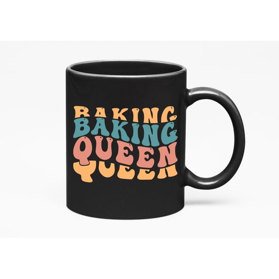 Baking Queen, Pastry Chef or Baker Themed, Groovy Retro Wavy Text Merch Gift, Black 11oz Ceramic Mug