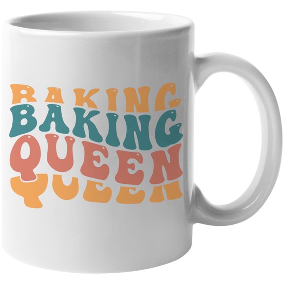Baking Queen, Title for Baker, Pastry Chef or Cook, Groovy Retro Wavy Text Merch Gift, White 11oz Ceramic Mug