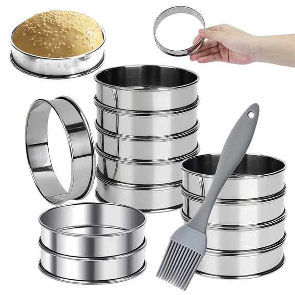 Baking Rings, 12Pcs 3.15 Inch Stainless Steel Pastry Mold, Rolled Edge for Muffins Pancakes Crumpet