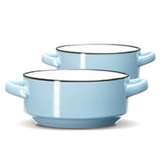 Ecodeco Ceramic Soup Bowls with Handles   Set of 2 16 oz   Blue   Microwave & Oven Safe   Gift-Ready Packaging