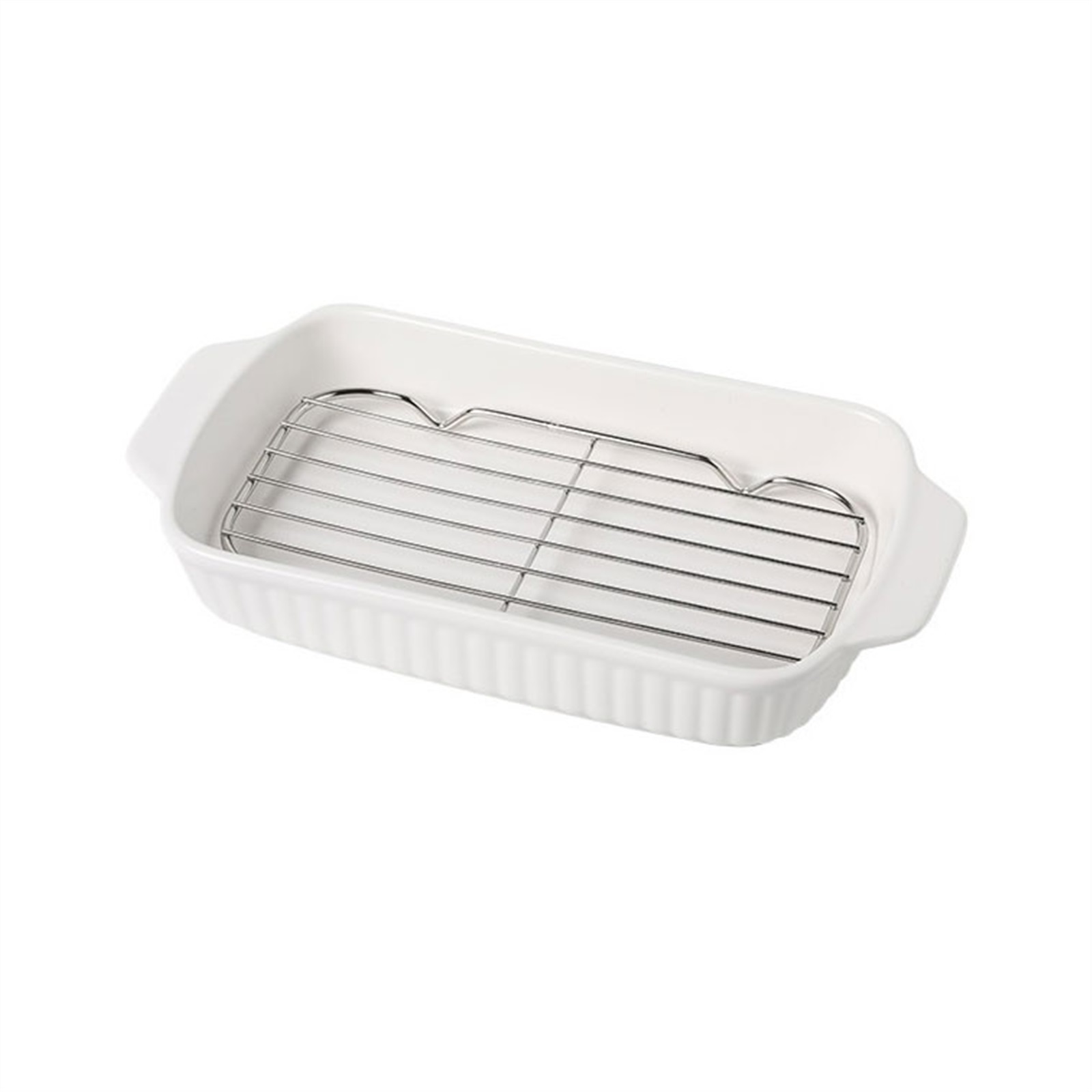 Baking and Serving Dish Household Ceramic Grill Pan with Oil Draining