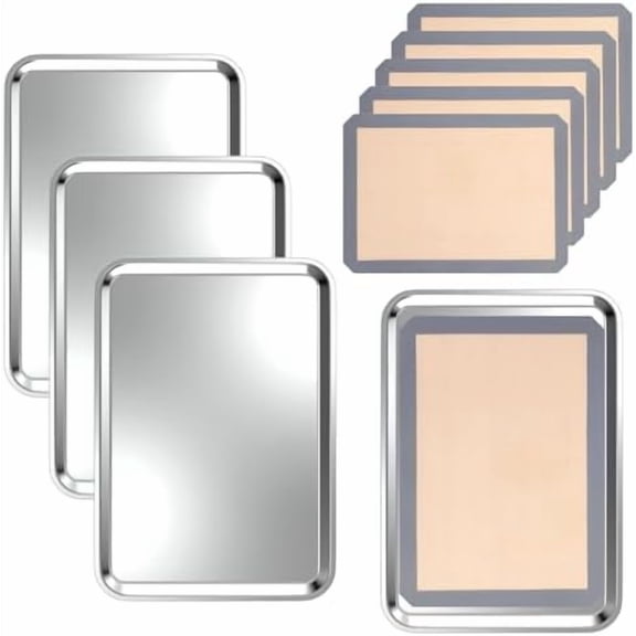 Baking Set: 10 Pcs Stainless Steel & Silicone Mat Set, 4 Sheets & 6 Mats, Reusable, Easy Clean, BPA Free$$Home Decor, Kitchen, & Other