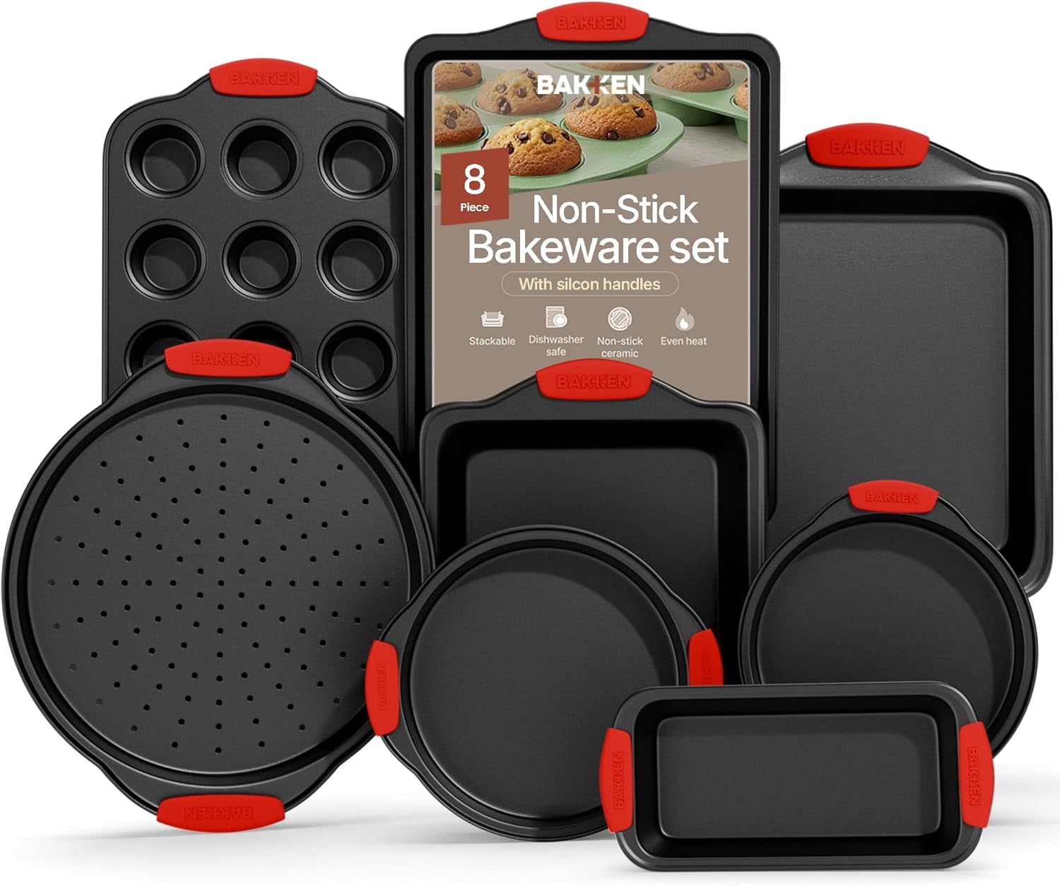 Baking Set – 8 Piece Kitchen Oven Bakeware Set – Deluxe Non-Stick Black ...