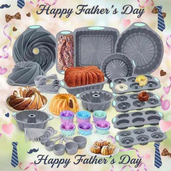 Baking Set, Non-Stick Kitchen Baking Trays, Includes Cake Pan, Chiffon Cake Pan, Donut Pan, Charlotte Cake Pan, Square Cake Pan, and Loaf Cake Pan. Dishwasher and oven safe，Mother’s Day Gift