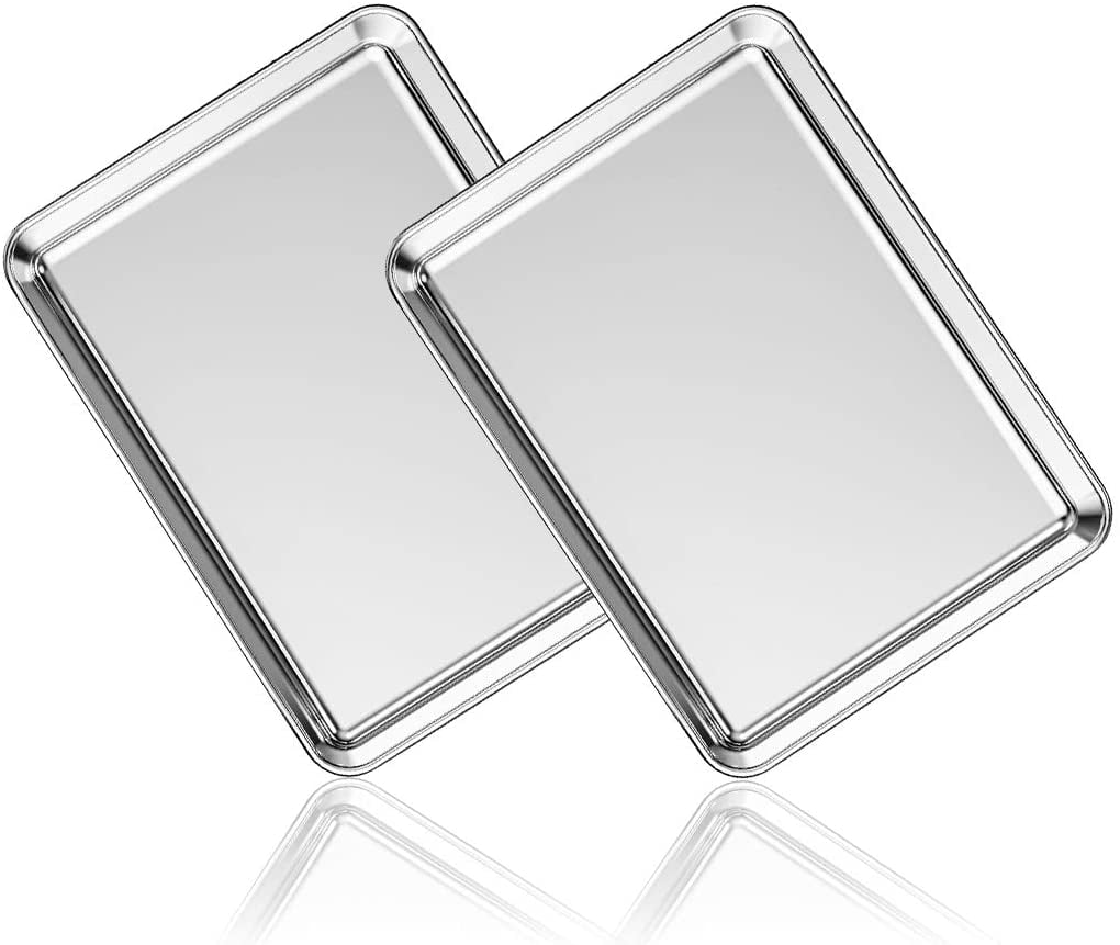 Baking Sheet, 15.75*11.81*0.99, Cookie Sheet Half Sheet Baking Pans Stainless Steel, Non Toxic & Healthy, Heavy Duty & Thick Gauge, Mirror Finish & Dishwasher Safe - 2 Piece