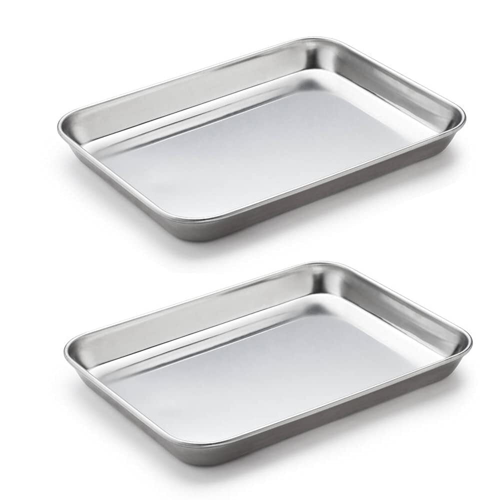 Baking Sheet Cookie Sheet Set of 2, GoXteam Stainless Steel Baking Pans Tray Professional 10 inch, Non Toxic & Healthy, Mirror Finish & Rust Free, Easy Clean & Dishwasher Safe