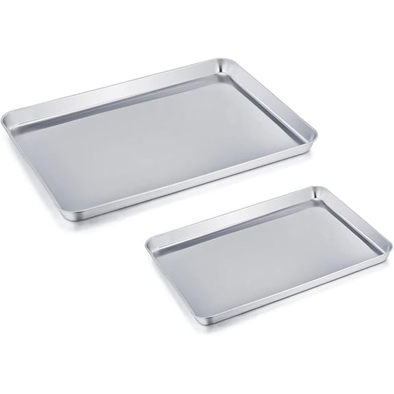 Baking Sheet Cookie Set of 2, Pure Stainless Steel Pan Tray Professional, Non Toxic & Healthy, Mirror Finish Rust Free, Easy Clean Dishwasher Safe