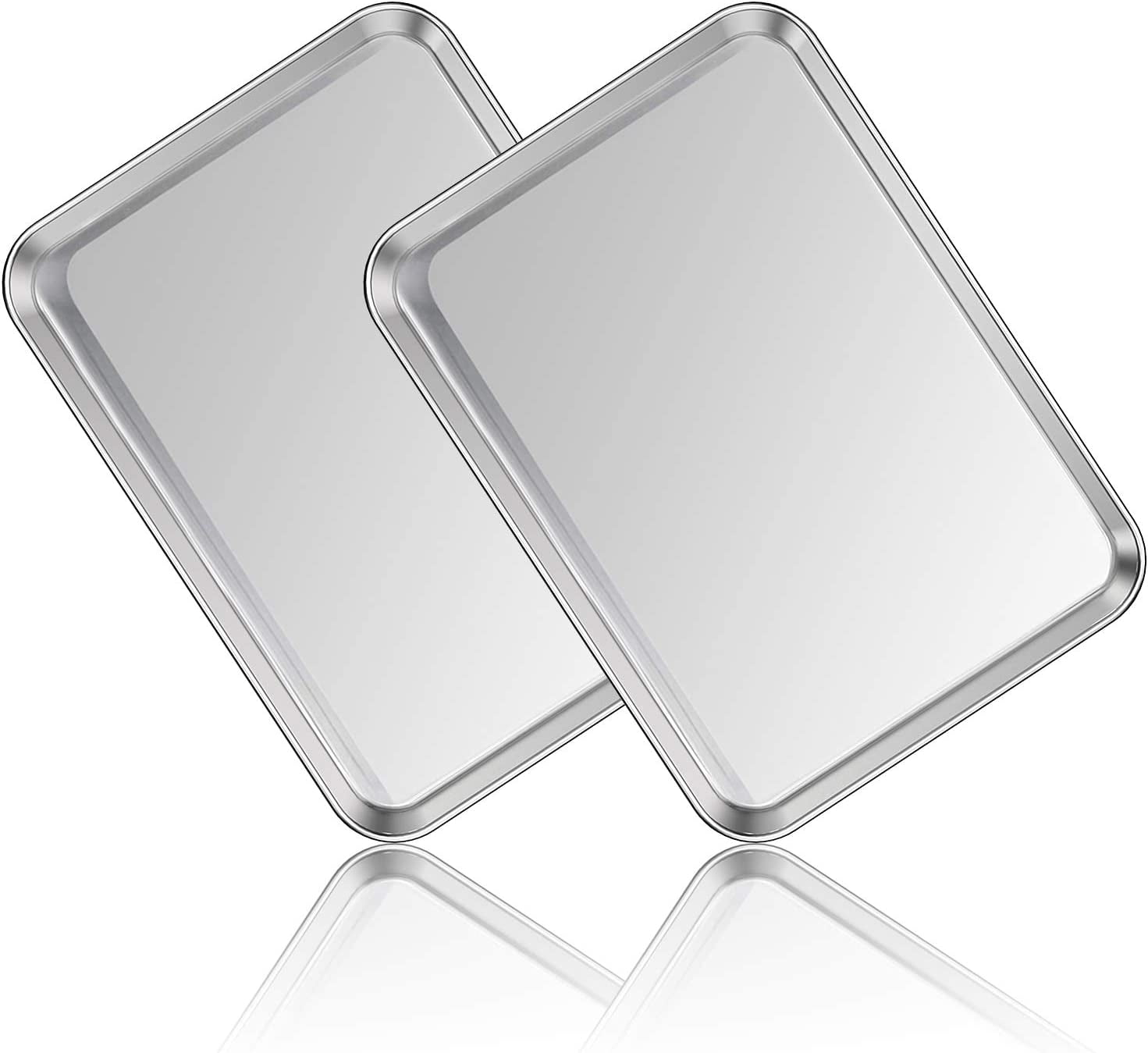 Baking Sheet Cookie Sheet Set of 2, Stainless Steel Baking Pans Tray Professional, Toaster Oven Baking pans,Non Toxic & Healthy, Mirror Finish & Rust Free, Easy Clean & Dishwasher Safe(10 Inch)