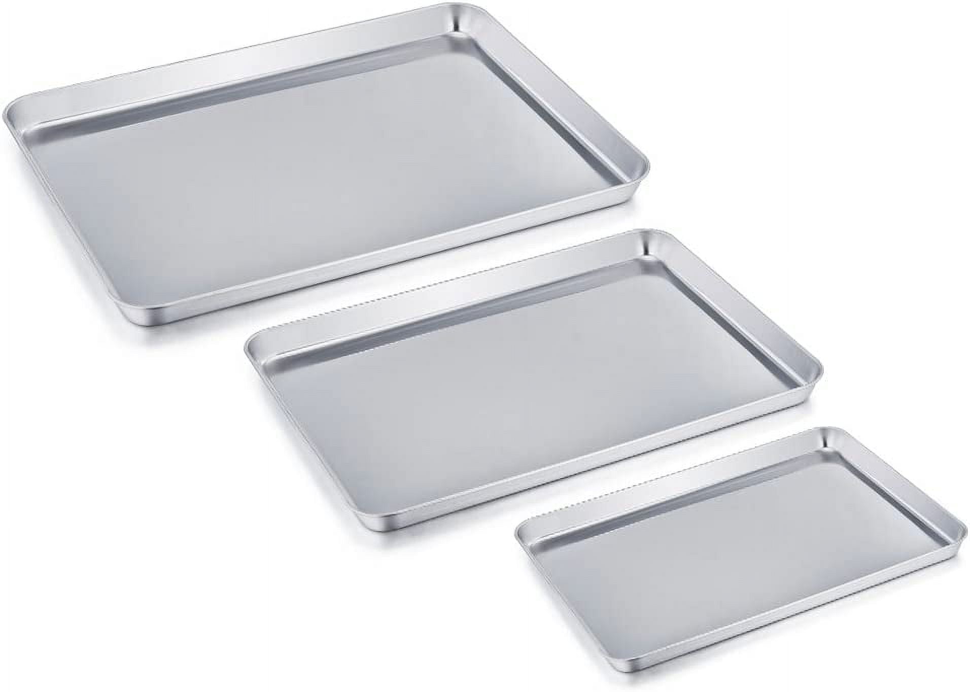 Baking Sheet Cookie Sheet Set of 3, Topboutique Stainless Steel Baking Pans Tray, Non Toxic & Healthy, Mirror Finish & Rust Free, Easy Clean & Dishwasher Safe （10"+12"+16"）Perfect for Christmas