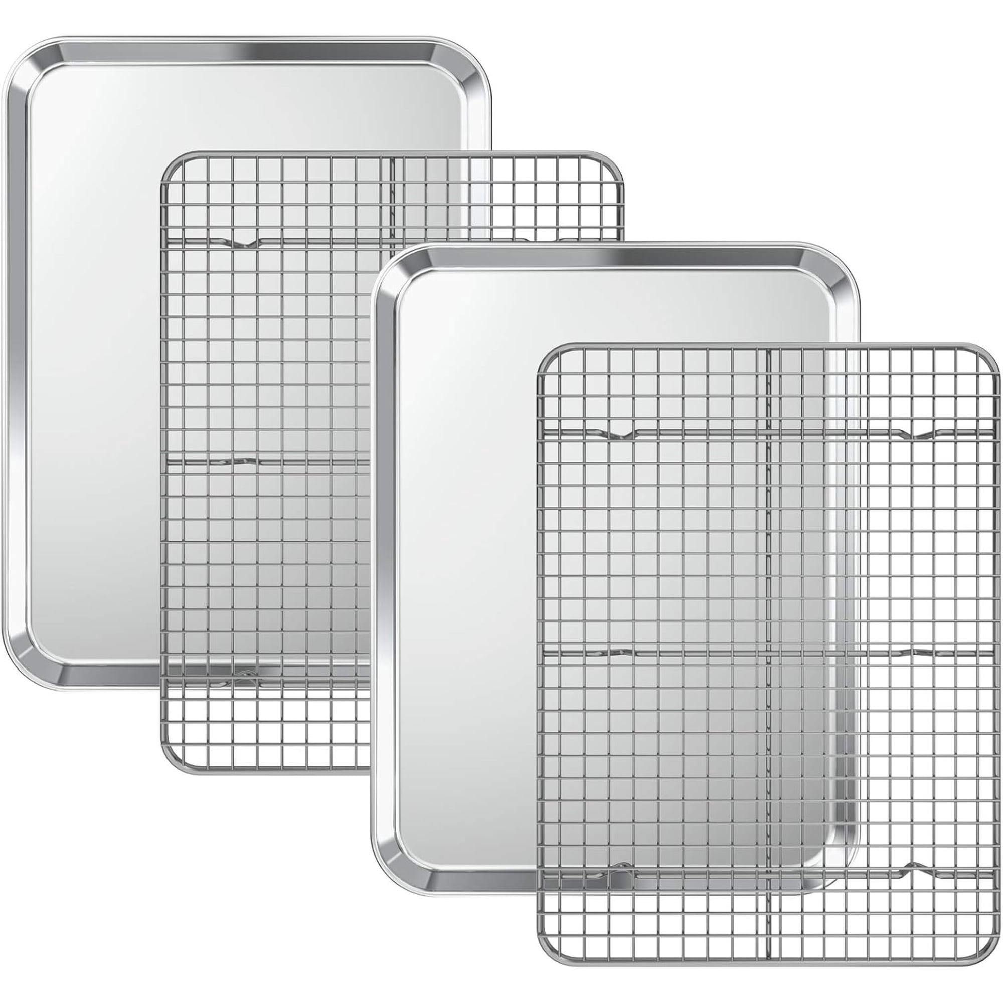 Baking Sheet with Cooling Rack Set [2 Sheets + 2 Racks], Stainless Steel Cookie Half Sheets Baking Pan Oven Tray with Rack, 16 x 12 x 1 Inch, Heavy Duty, Non-toxic, Dishwasher Safe