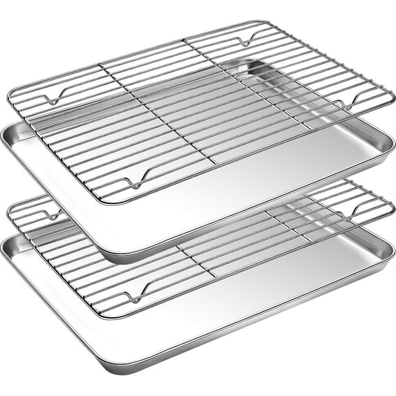 Baking Sheet and Cooling Rack Set, 4PCS Stainless Steel Cookie Sheets ...
