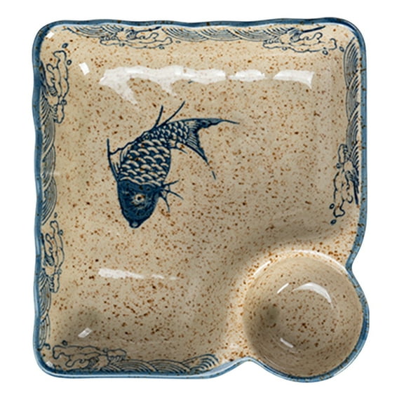 Baking Sheet,Hand Painted Ceramic Square Plate With Vinegar Dish Retro Style Divided & Dumpling Tray Under Glaze Decoration For Home Dining