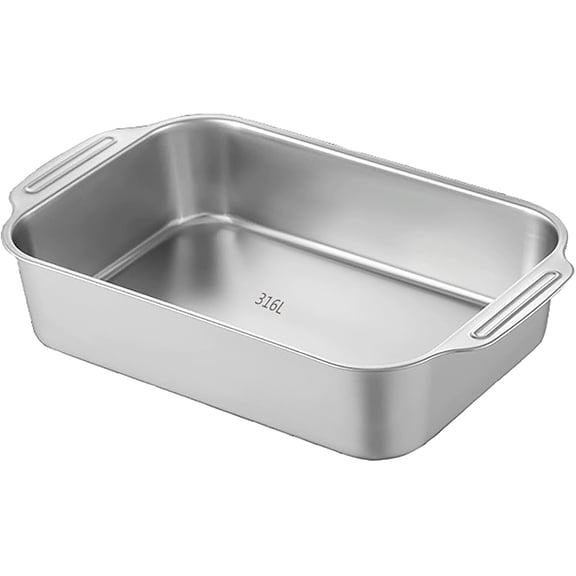 Baking Sheet Metal Tray with Double Handles Rectangular 316 Stainless Steel Tray Sheet Pan for Cakes Breads Fish Vegetables 36x22x8 cm 14x9x3 in