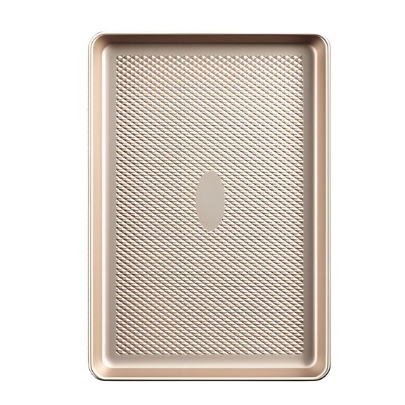 Baking Sheet Pan Cookie Sheets for Oven Nonstick Pans with Diamond Texture Pattern Thick Heavy Duty Baking Tray Air Flow Circulation Extra Thick Base Champagne Gold 13.4x9.5 Inch