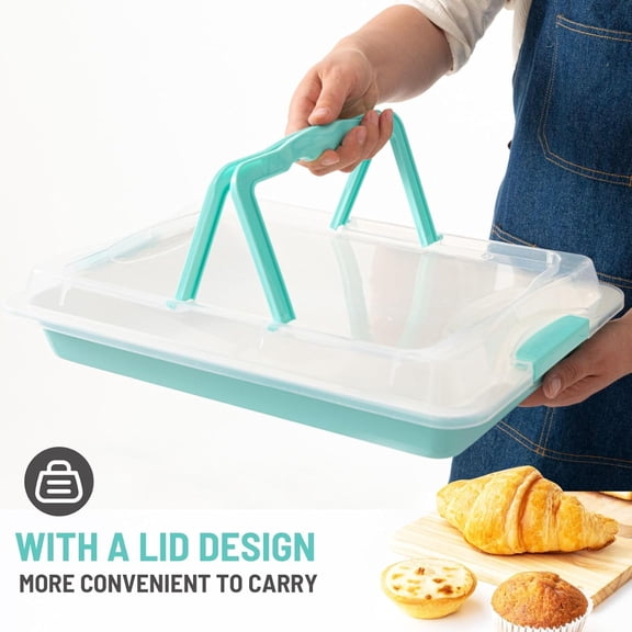 Baking Sheet Pan with Lid, 15inch*10inch Non-Stick Ceramic-Coating Sheet Cake Pan with lid, Easy to Clean, Ovan Safe Baking Tray, Ideal for Party, and Outdoor Picnics