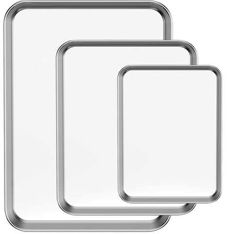GPED Baking Sheet Pan Set of 3, 16/12/10.5 Inch, Stainless Steel Cookie Tray Pans Set for Oven, Rectangle Baking Tray for Cooking Roasting, Non Toxic & Easy Clean, Dishwasher Safe