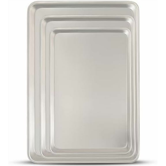 Baking Sheet Pan Set of 3, Commercial Quality Aluminum Cookie Sheets for Oven, Warp Resistant Baker's Half/Quarter/Jelly Roll Pans, Thick Cookie Tray Pans for Baking, Roasting