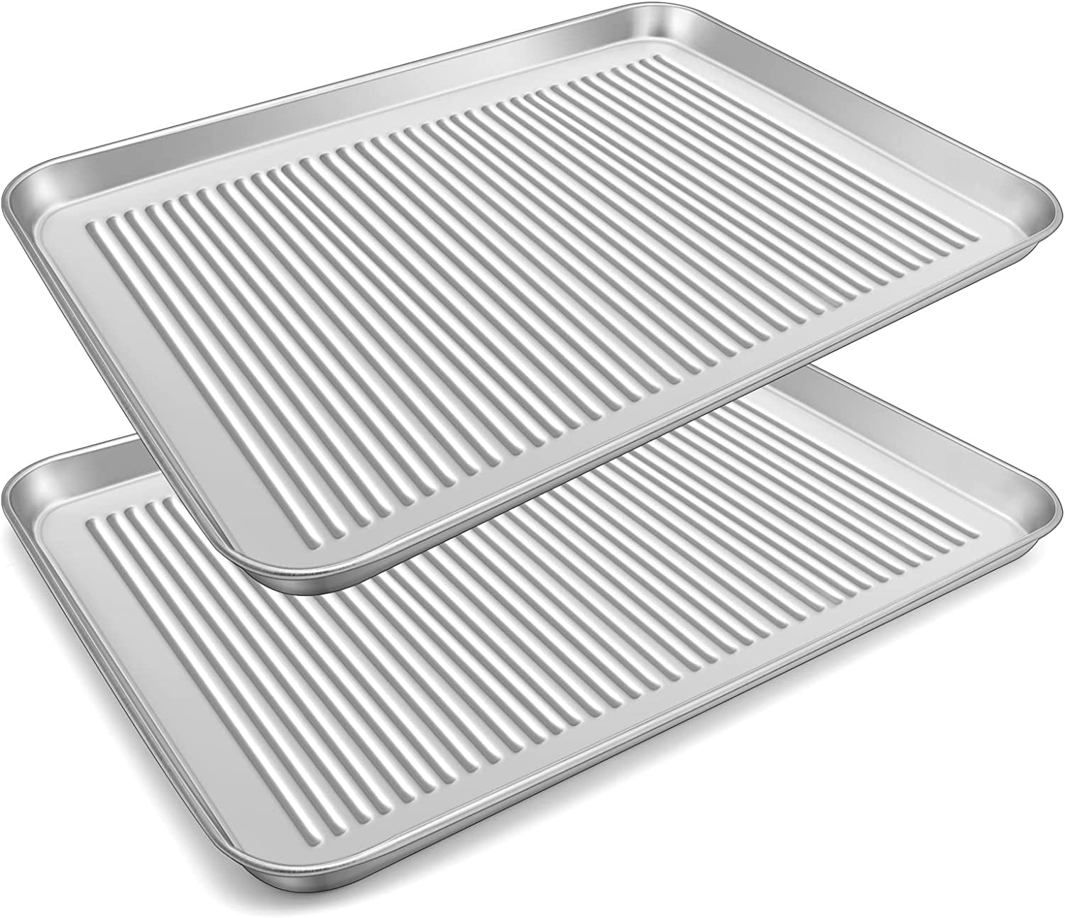 Wildone Baking Sheet Set of 2 - Stainless Steel Cookie Sheet Baking Pan,  Size 16 x 12 x 1 inch, Non Toxic & Heavy Duty & Mirror Finish & Rust Free 
