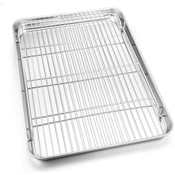 Baking Sheet Pan with Wire Cooling Rack Set, 20" x 14" Large Nonstick Stainless Steel Cookie Sheets Tray for Oven, Big Metal Bakeware Bacon Pans for Baking Cooking, Dishwasher Safe