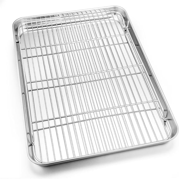 Baking Sheet Pan with Wire Cooling Rack Set, 20" x 14" Large Nonstick Stainless Steel Cookie Sheets Tray for Oven, Big Metal Bakeware Bacon Pans for Baking Cooking, Dishwasher Safe