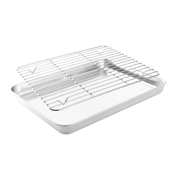 Baking Sheet with Rack, 9x13 Stainless Steel Quarter Sheet Pan with Wire Cooling Rack Set for Toaster Oven Roasting, Metal Bacon Cookie Trays Nonstick & Rust Free, Dishwasher Safe