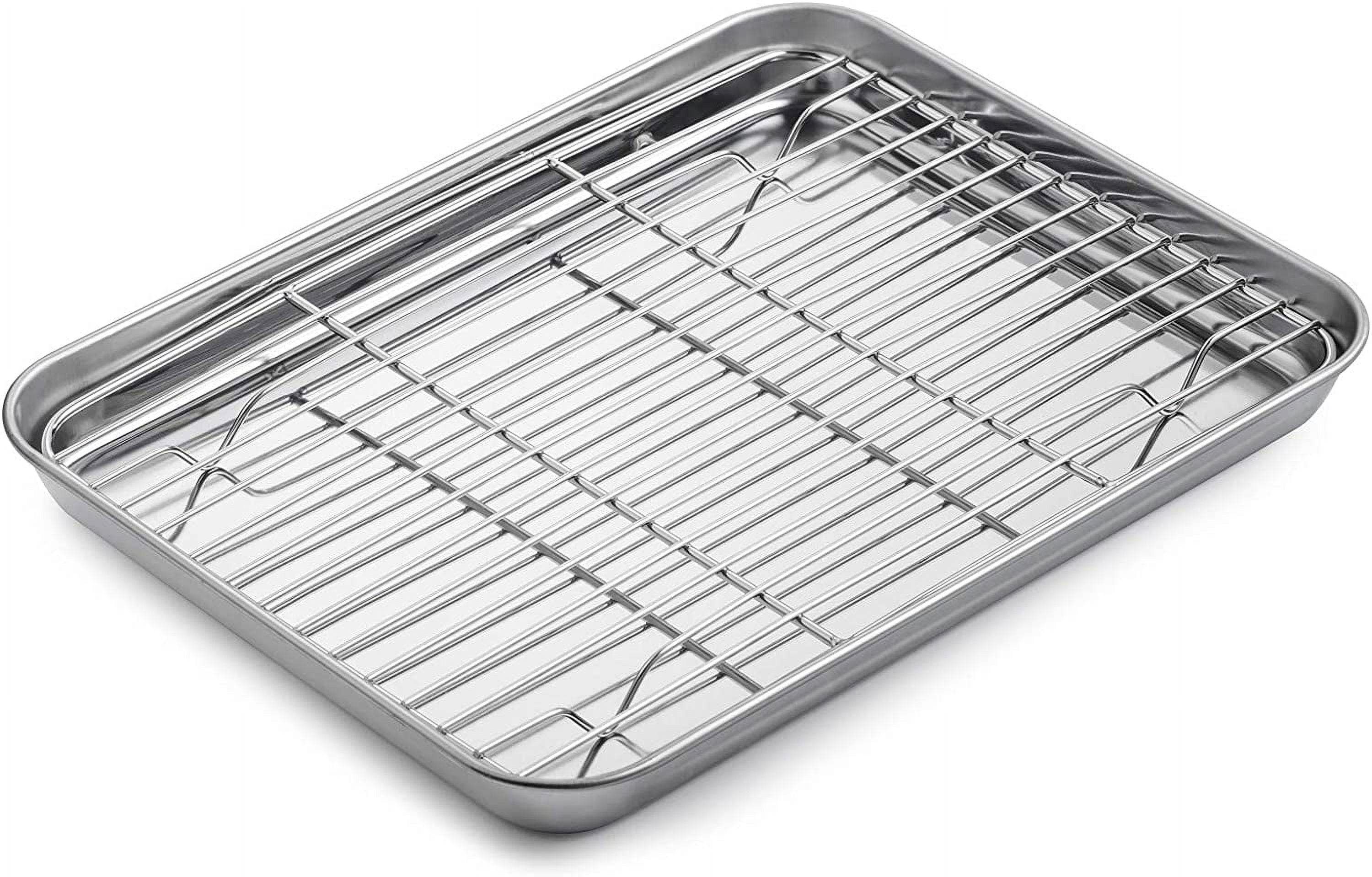 Baking Sheet with Rack Set [1 Sheets + 1 Racks], Stainless Steel Cookie Pan  Baking Tray with Cooling Rack, Non Toxic & Heavy Duty & Easy Clean (9 x 7