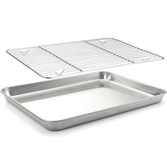 Baking Sheet with Rack Set [2 Pans + 2 Racks], Stainless Steel Cookie ...