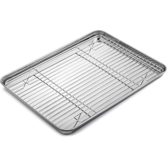 Baking Sheet with Rack Set (1 Pan + 1 Rack), Stainless Steel Baking Pan ...
