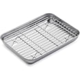 thumbnail image 1 of Baking Sheet with Rack Set (1 Pan + 1 Rack), Trianu Stainless Steel Cookie Sheet with Cooling Rack, Nonstick Baking Pan, Warp Resistant & Heavy Duty & Rust Free, 10.2 x 7.8 x 1 inches, 1 of 8