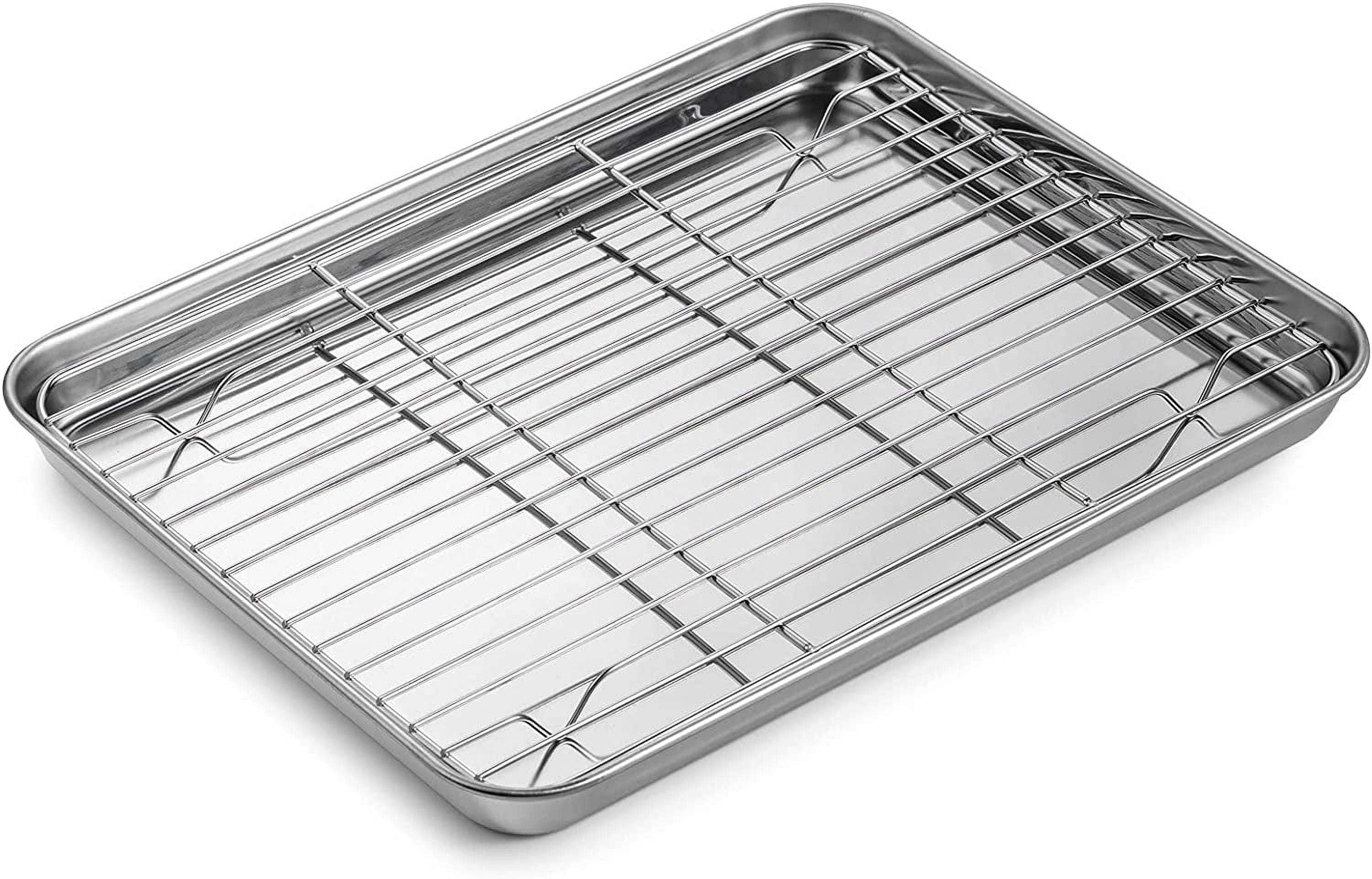 Baking Sheet with Rack Set (1 Sheet + 1 Rack), Cookie Sheets for Baking Use, Stainless Steel Baking Pans with Cooling Racks, Non-toxic, Easy Clean, Dishwasher Safe Suitable for Christmas(12.5-Inch)