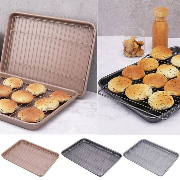 Baking Sheet & Rack Set (1 Sheet + 1 Rack), Yayun Carbon Steel Cookie Pan with Cooling Rack, Checkered Baking Sheet With Rack, Oven Safe Baking, Heavy Duty, 13 inch,Pink