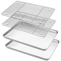 Baking Sheet with Rack Set (2 Pans   2 Racks), 16” x 12” x 1” Stainless Steel Baking Pan Tray with Cooling Rack, Nonstick Cookie Sheet, Warp Resistant & Heavy Duty & Rust Free