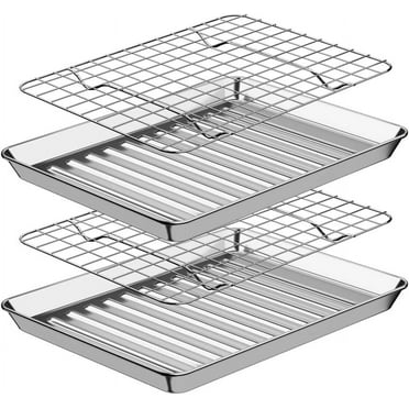 Baking Sheet with Rack Set (2 Pans + 2 Racks), Stainless Steel Cookie Sheet with Cooling Rack, Nonstick Baking Pan, Warp Resistant & Heavy Duty & Rust Free, Size 16 x 12 x 1 Inches