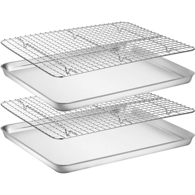 Baking Sheet with Rack Set [2 Pans + 2 Racks], Stainless Steel Cookie