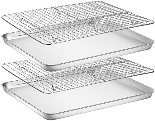 Baking Sheet with Rack Set [2 Pans + 2 Racks], Stainless Steel Cookie ...