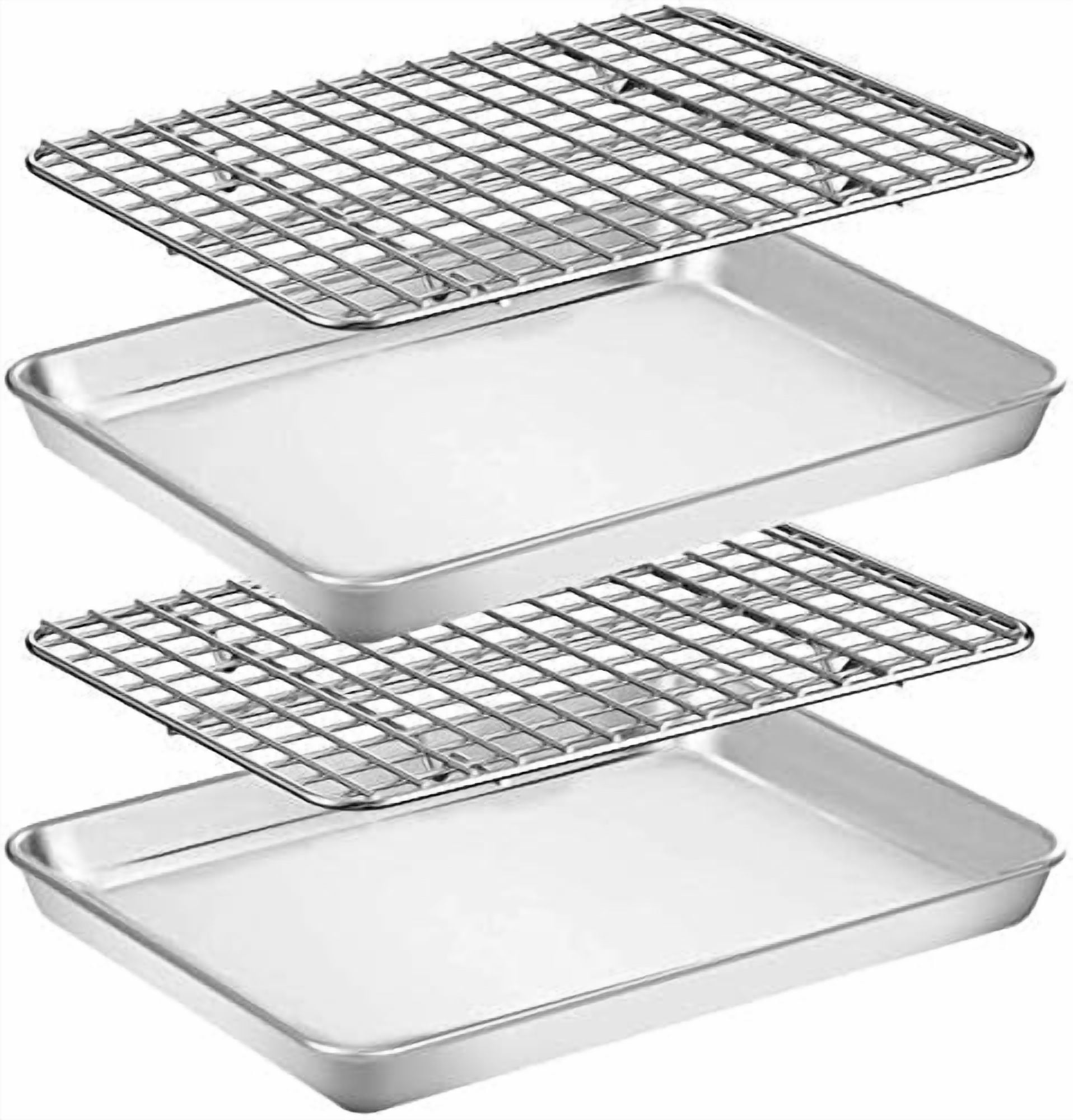 Baking Sheet with Rack Set [2 Pans + 2 Racks],  Stainless Steel Cookie Sheet Baking Pan Tray with Cooling Rack, Size 9 x 7 x 1 Inch, Non Toxic & Heavy Duty & Easy Clean