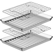 Baking Sheet with Rack Set (2 Pans + 2 Racks), Stainless Steel Cookie Sheet with Cooling Rack, Nonstick Baking Pan, Warp Resistant & Heavy Duty & Rust Free, Size 16 x 12 x 1 Inches