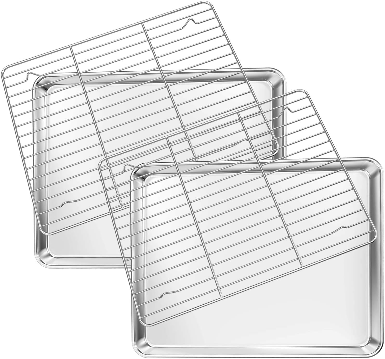 Baking Sheet with Rack Set [2 Sheets + 2 Racks], Stainless Steel Cookie Half Sheets Baking Pan Oven Tray with Cooling Rack, 12 x 10 x 1 Inch, Heavy Duty, Non-toxic, Easy Clean