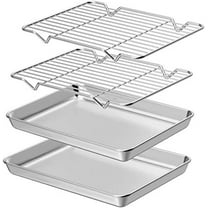Baking Sheet with Rack Set [2 Sheets   2 Racks], Stainless Steel Cookie Pan baking Tray with Cooling Rack, Size 9 x 7 x 1 Inch, Non Toxic & Heavy Duty & Easy Clean