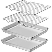 Baking Sheet with Rack Set [2 Sheets + 2 Racks], Stainless Steel Cookie Pan baking Tray with Cooling Rack, Size 9 x 7 x 1 Inch, Non Toxic & Heavy Duty & Easy Clean