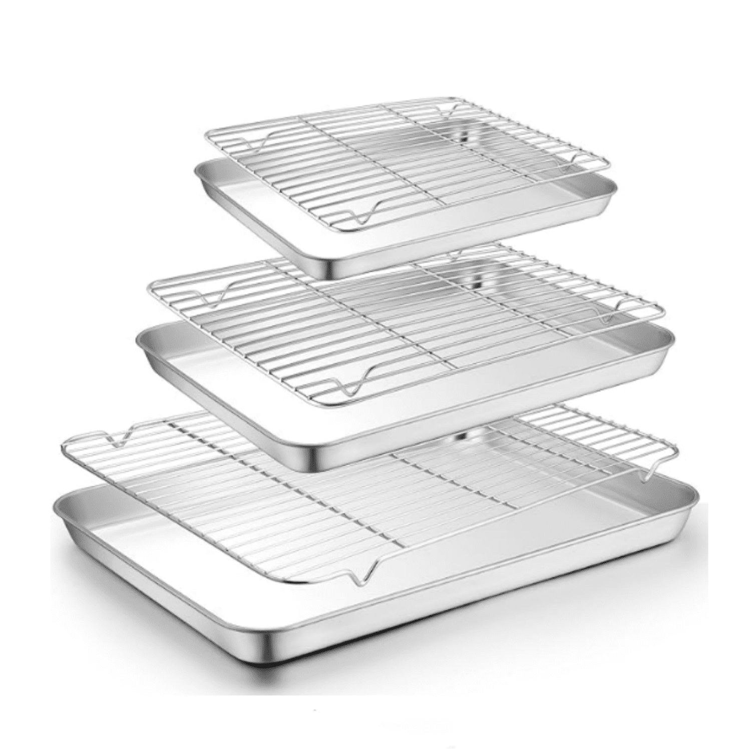 Baking Sheet with Rack Set (3 Pans + 3 Racks), 19.6/16/12.5 Inch Stainless Steel Cookie Sheets Baking Pans Trays and Cooling Racks for Cooking Roasting, Non-Toxic & Heavy Duty, Dishwasher Safe