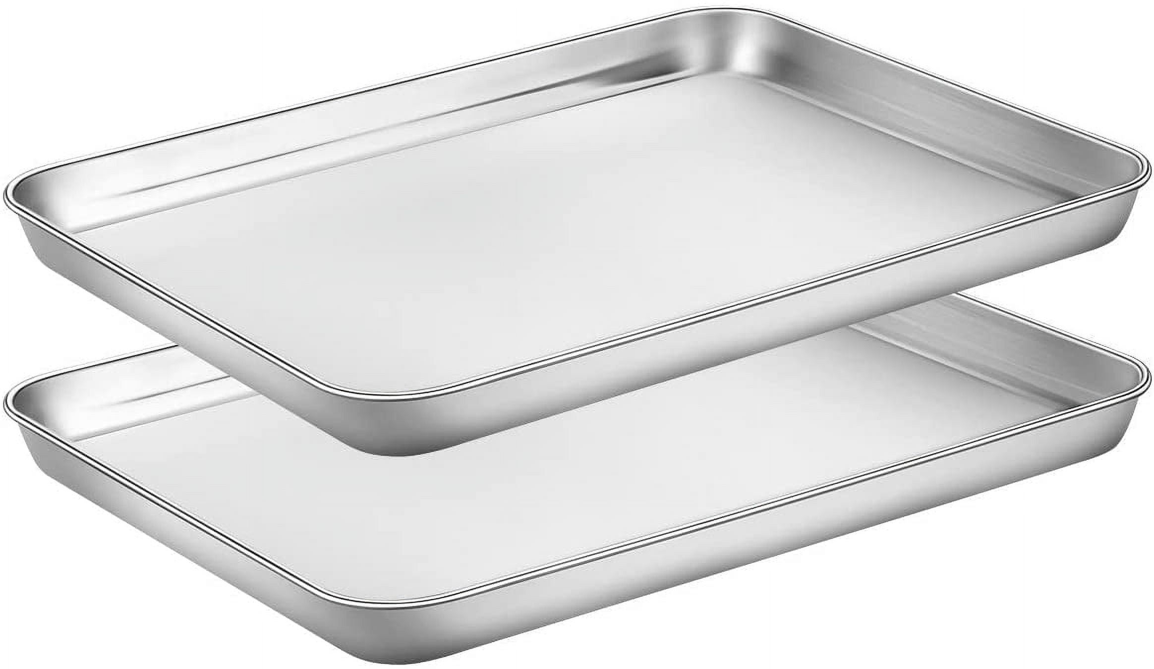 Baking Sheet Set of 2, 12 inch Commercial Grade Stainless Steel Baking Pan, Professional Bakeware Oven Tray, Healthy & Non-toxic, Rust Free & Mirror Finish, Easy Clean & Dishwasher Safe