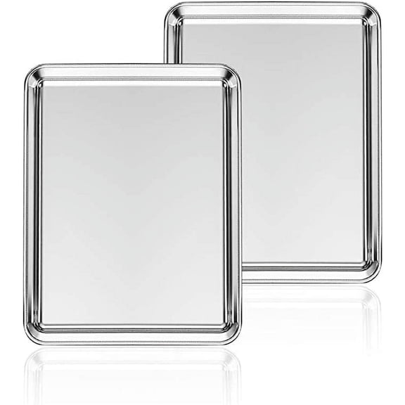 Baking Sheet Set of 2, 12 inch Stainless Steel Baking Pan, Yayun Professional Bakeware Oven Tray, Rust Free & Mirror Finish, Easy Clean & Dishwasher Safe(12*9.5*0.98 inch)
